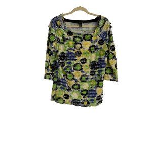 Nue‎ Options Woman's Multi Color Tiered Blouse 3/4 Sleeves Size M